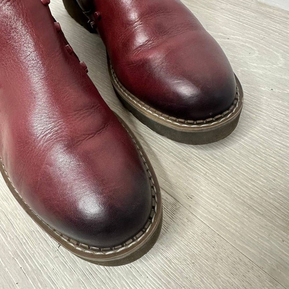Pikolinos Chelsea Ankle Boots Womens 39 Burgundy Studded Leather Zip Lug Sole - Picture 3 of 10